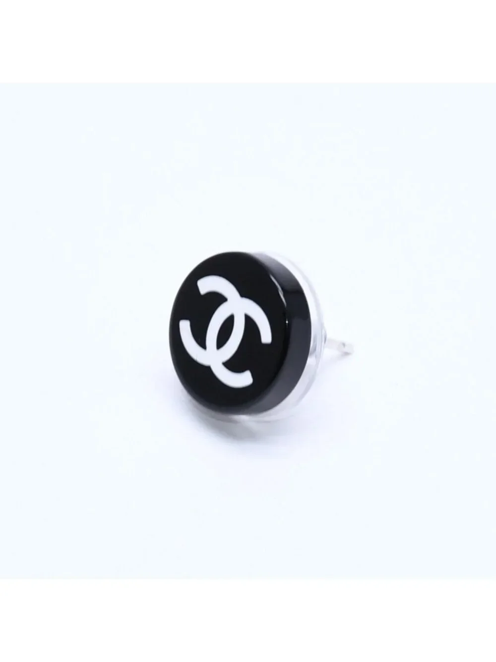 Chanel Earrings CC Logo Button Black 05
